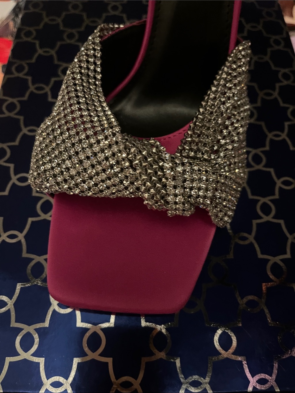 Hot Pink Satin Mule with Crystal Bow